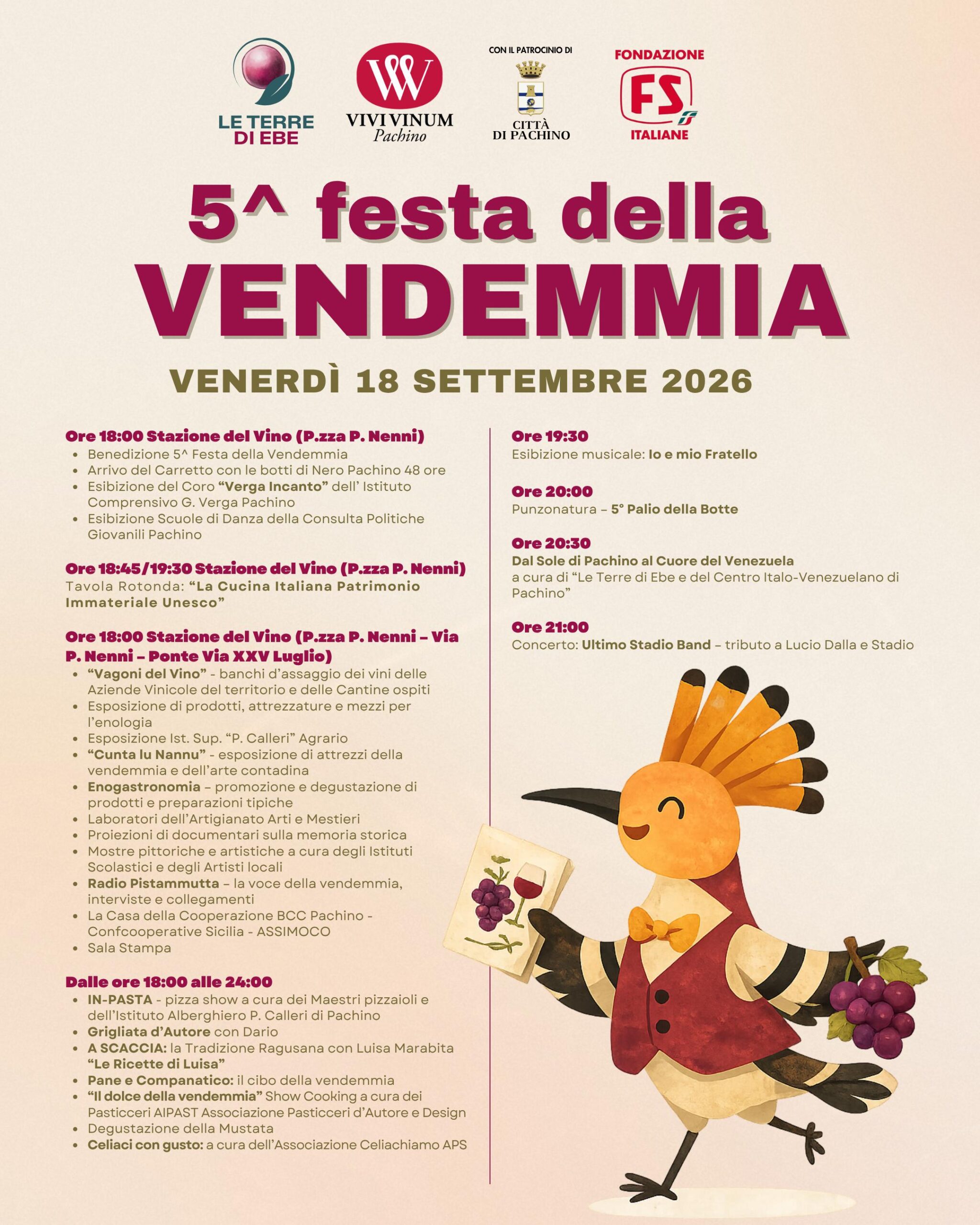 Programma Venerdì 18 settembre Festa Vendemmia Pachino